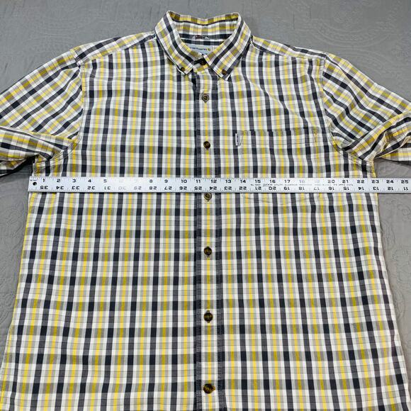 Carhartt Button Shirt Mens Large Check Yellow Black Short Sleeve Cotton Workwear - Picture 6 of 6